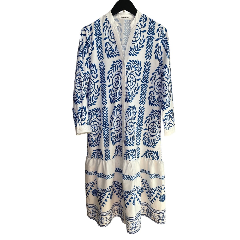 Blue White Shirt Dress Women's Medium Goodnight Macaroon Coastal Cottage Preppy
